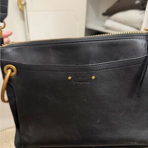 Chloe Black Leather Crossbody Bag with Gold Accents